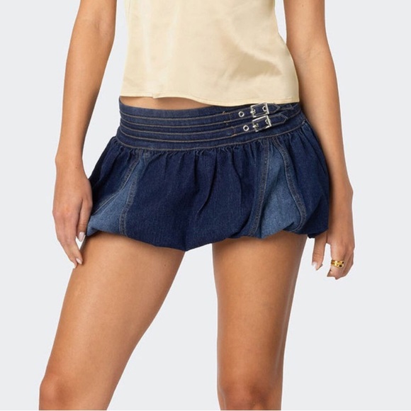 Edikted Dresses & Skirts - Edikted Double Belted Denim Bubble Skort NEW